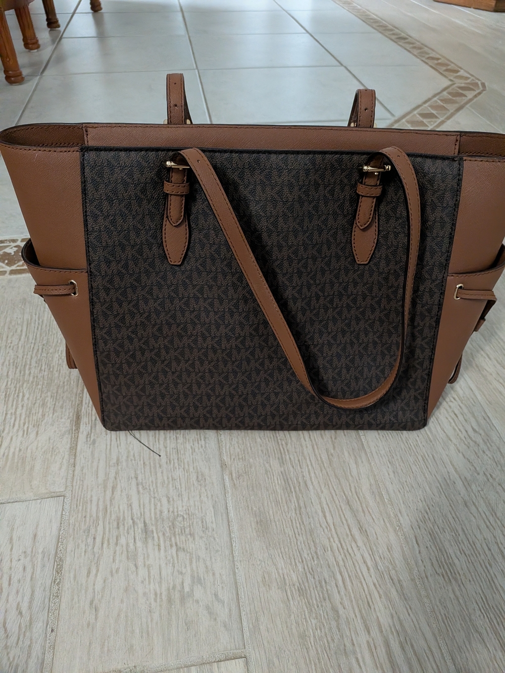 Michael Kors Brown and Dark Brown MK Logo Tote Shoulder Bag - Picture 2 of 4